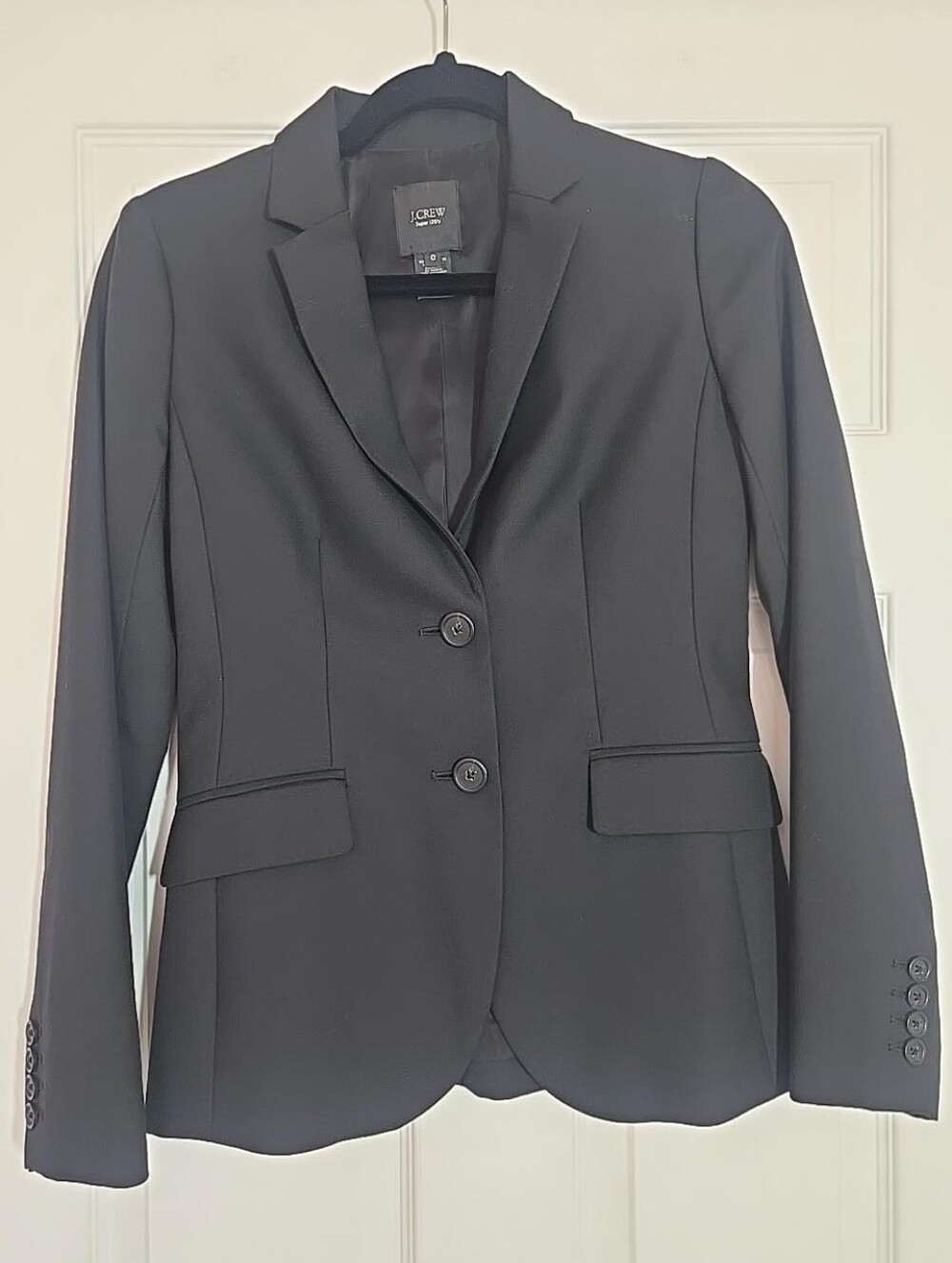 J.Crew 1035 Super 120s Wool Blazer Black Size 0 Two Button Work Career - Picture 4 of 11